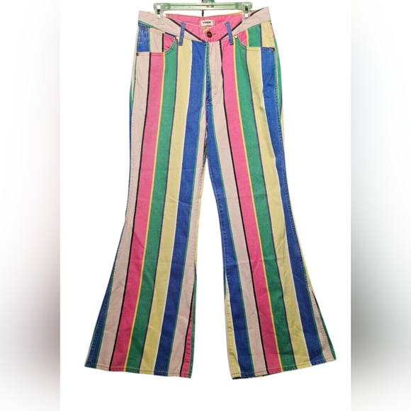 Wrangler Multicolor Wanderer High Rise Flare Striped NWT 30 Waist 34 Length - Picture 4 of 14